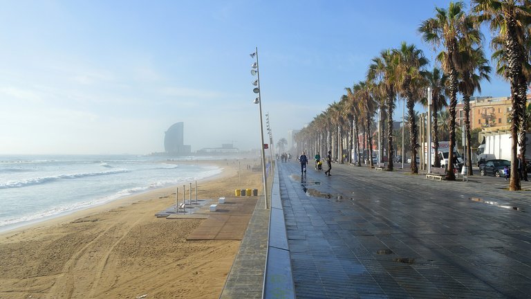 Barceloneta Beach (Platja de la Barceloneta) in Barcelona (Ciutat Vella), Catalonia, Spain