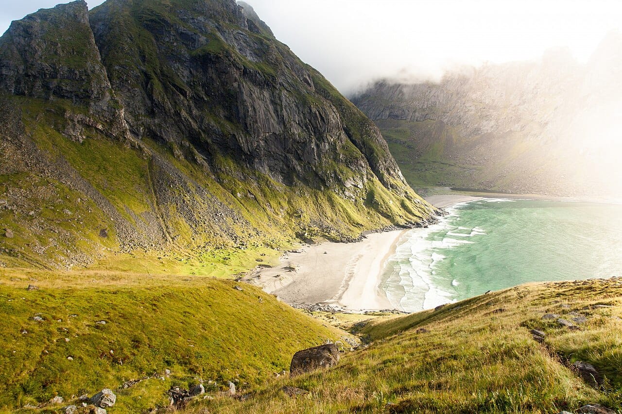 Kvalvika Beach in Moskenesoya, Lofoten, Norway