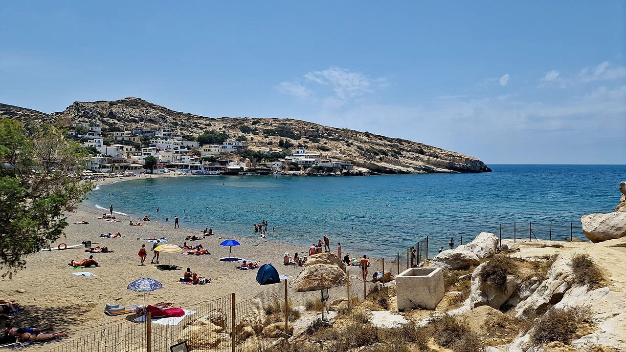 Matala Beach in Matala, Crete, Greece