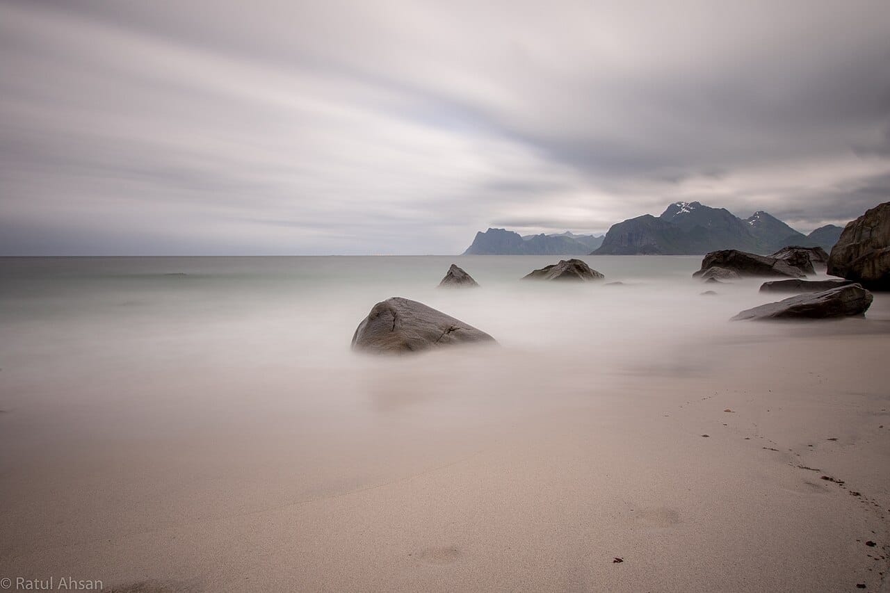 Skagsanden Beach in Flakstad, Lofoten, Norway
